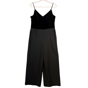 Eliza J Velvet Bodice Wide Leg Jumpsuit Size 14 Black Spaghetti Strap Pockets